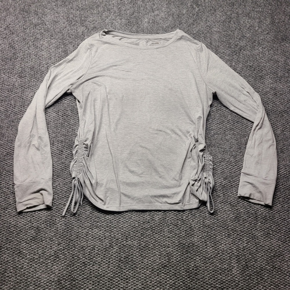 Avia Womens Gray Long Sleeve Cinched Side Ruched Activewear Top Large 12-14